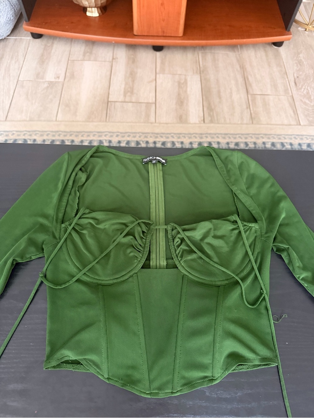 Fashion Nova Olive Green Corset Zip-Back Long Sleeve